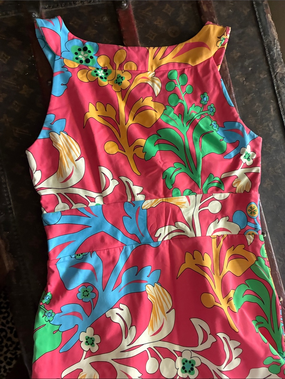 J. McLaughlin Bold Pink Floral Sundress with Green Accents - Picture 6 of 10